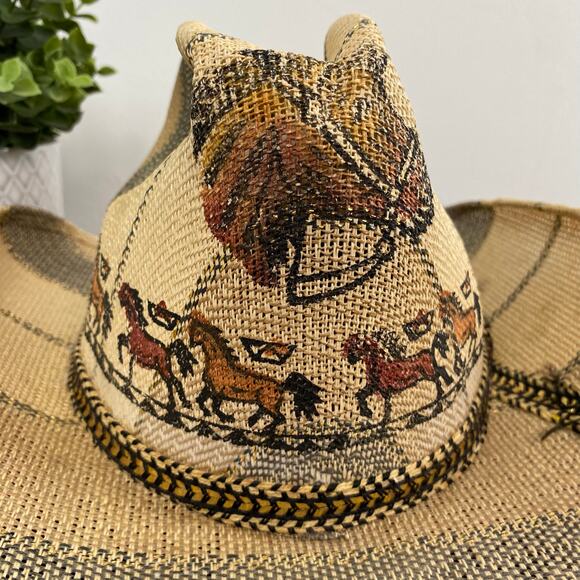 Rezgo Tipo Western Straw Hat Horse Theme Made in Mexico - Picture 2 of 11